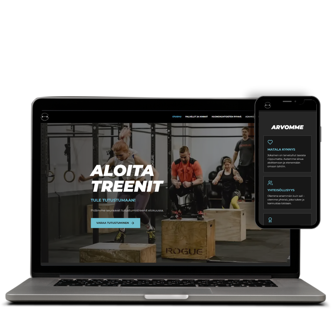 CROSSFIT KIRKKONUMMI: uudistetut verkkosivut tietokoneella ja puhelimella
