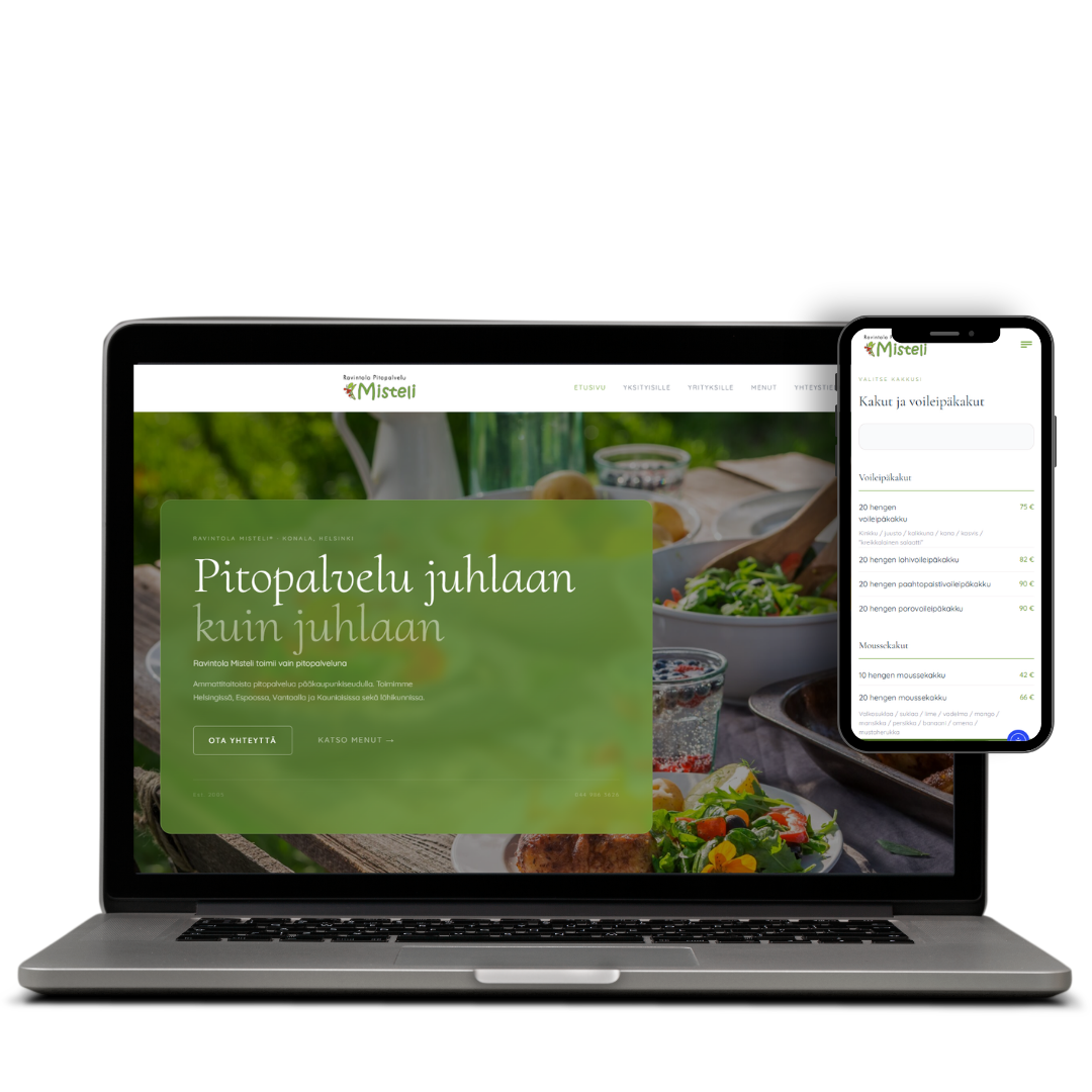 RAVINTOLA MISTELI: uudistetut verkkosivut tietokoneella ja puhelimella